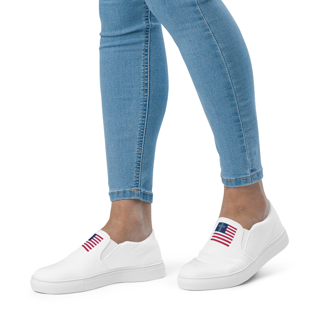 Womens Cross & Stripes Slip-On Canvas Shoes - White