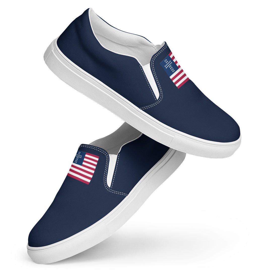 Womens Cross & Stripes Slip-On Canvas Shoes - Navy