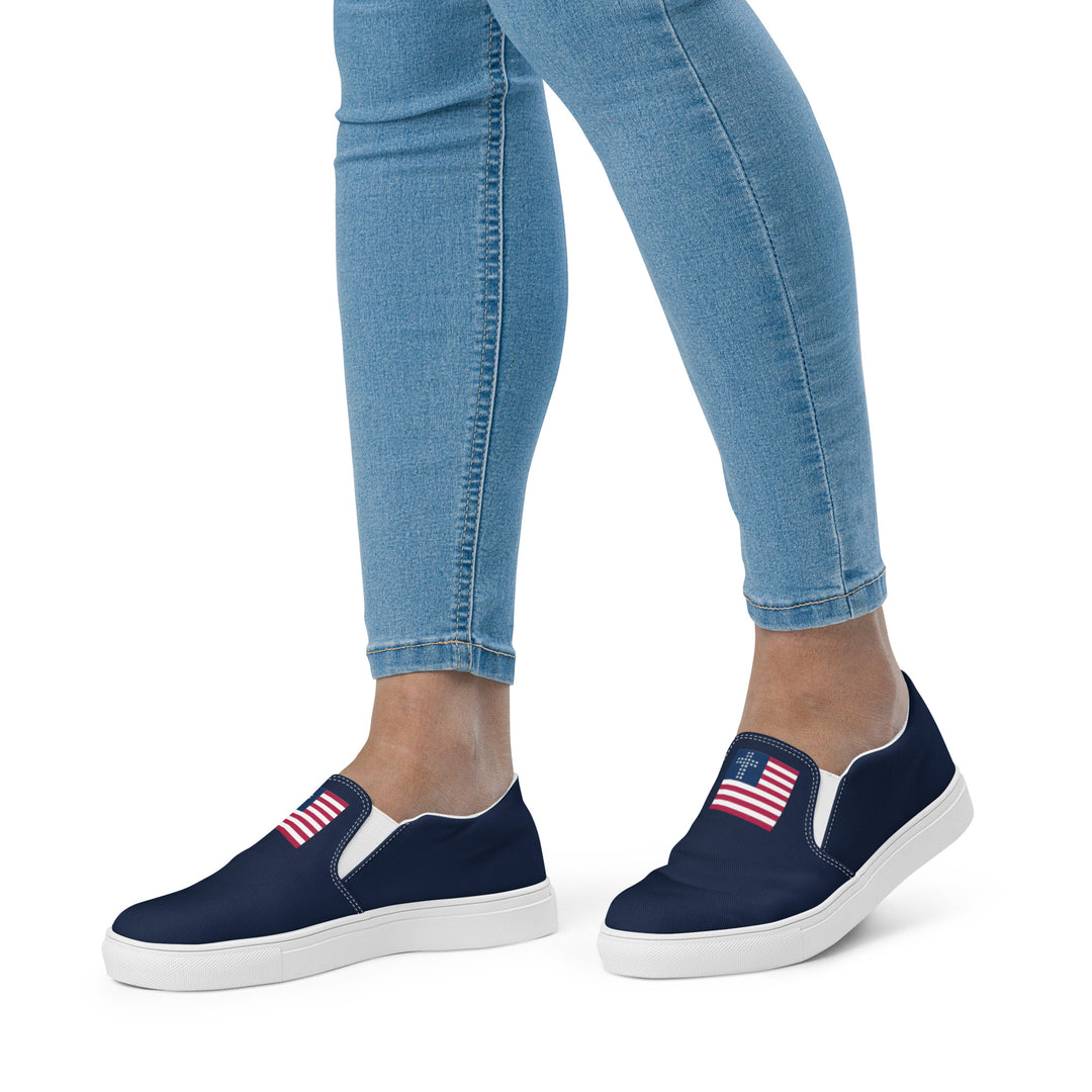 Womens Cross & Stripes Slip-On Canvas Shoes - Navy