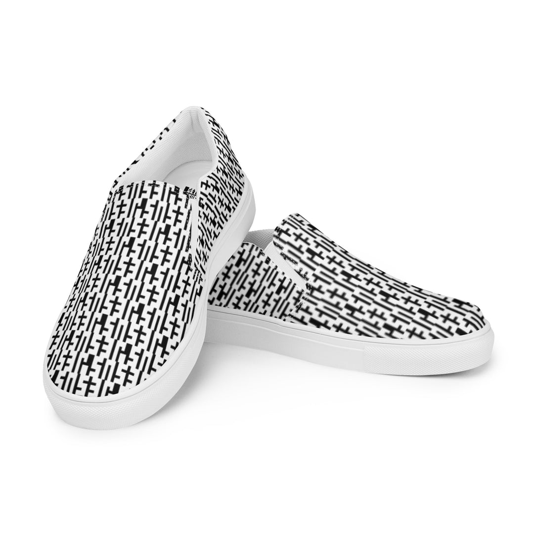 Womens JESUS Slip On Canvas Shoes - White & Black INFINITY 1.0