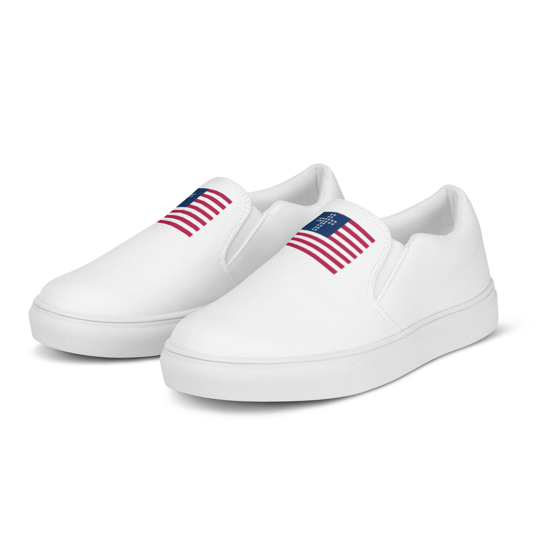 Womens Cross & Stripes Slip-On Canvas Shoes - White