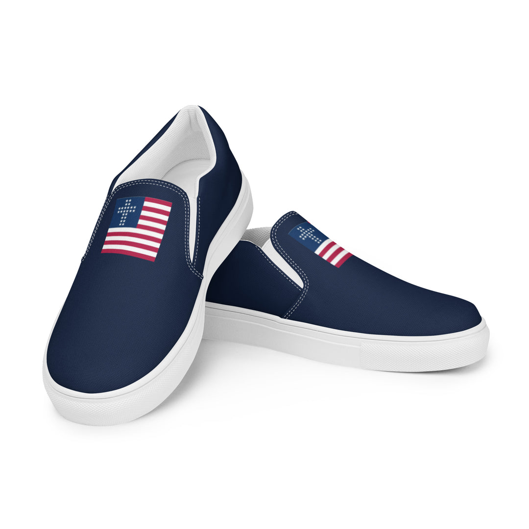 Womens Cross & Stripes Slip-On Canvas Shoes - Navy