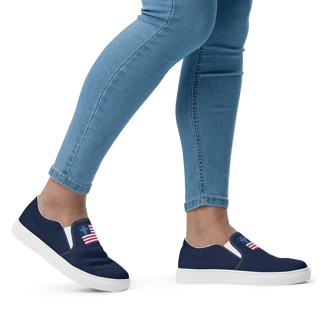 Womens Cross & Stripes Slip-On Canvas Shoes - Navy